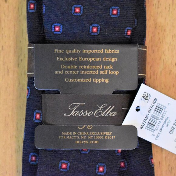 NWT Tasso Elba Blue Print Wool Neck Tie - Picture 4 of 5